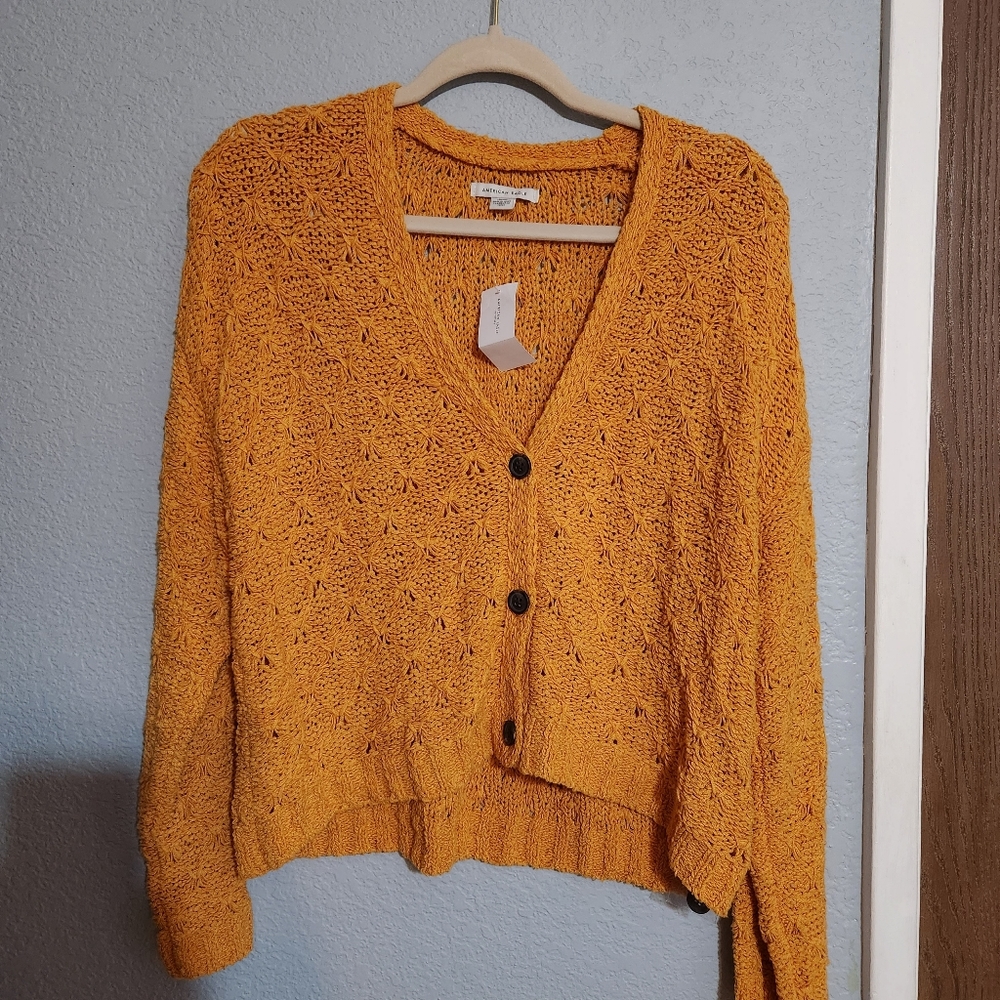 American Eagle Crochet Cropped Cardigan